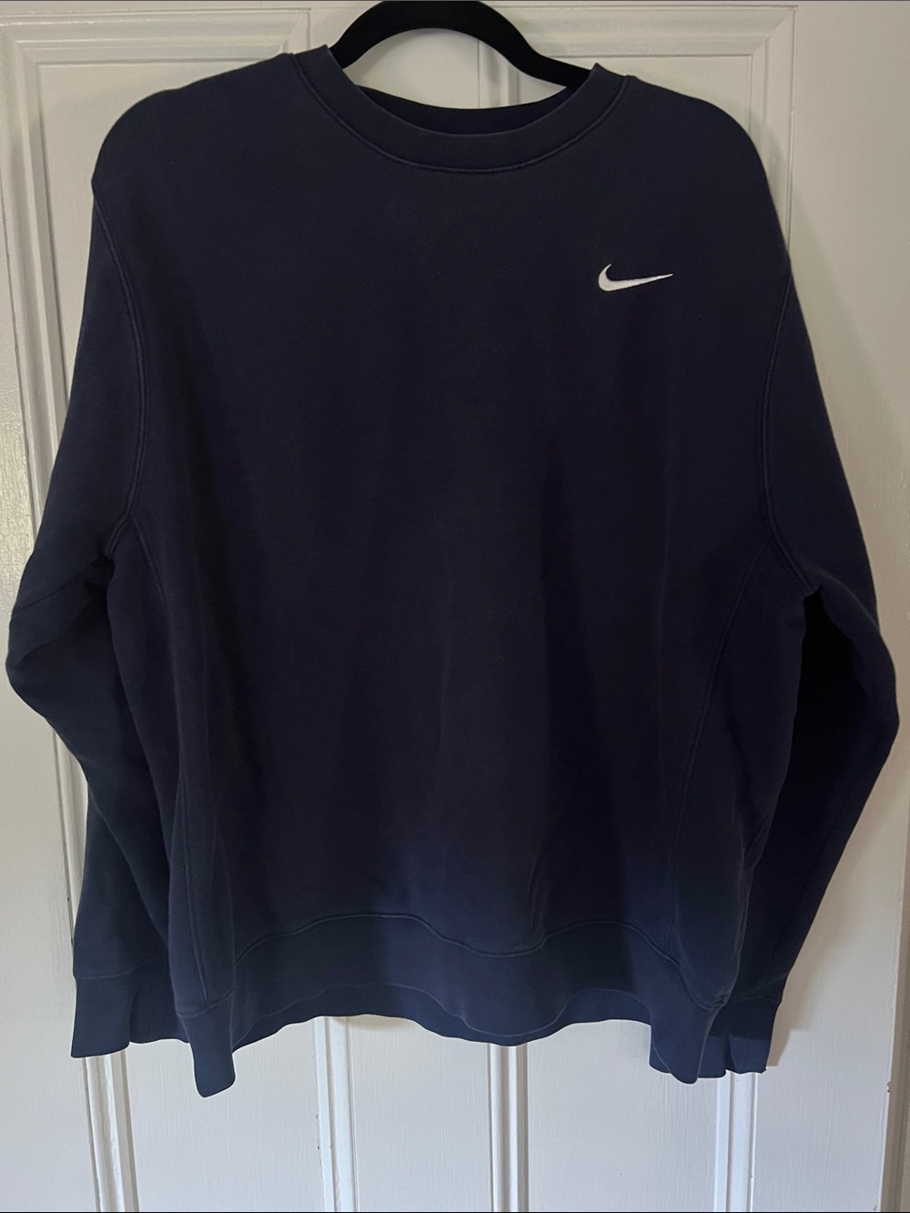 Nike Men's Dark Navy Crewneck Sweatshirt with White Swoosh